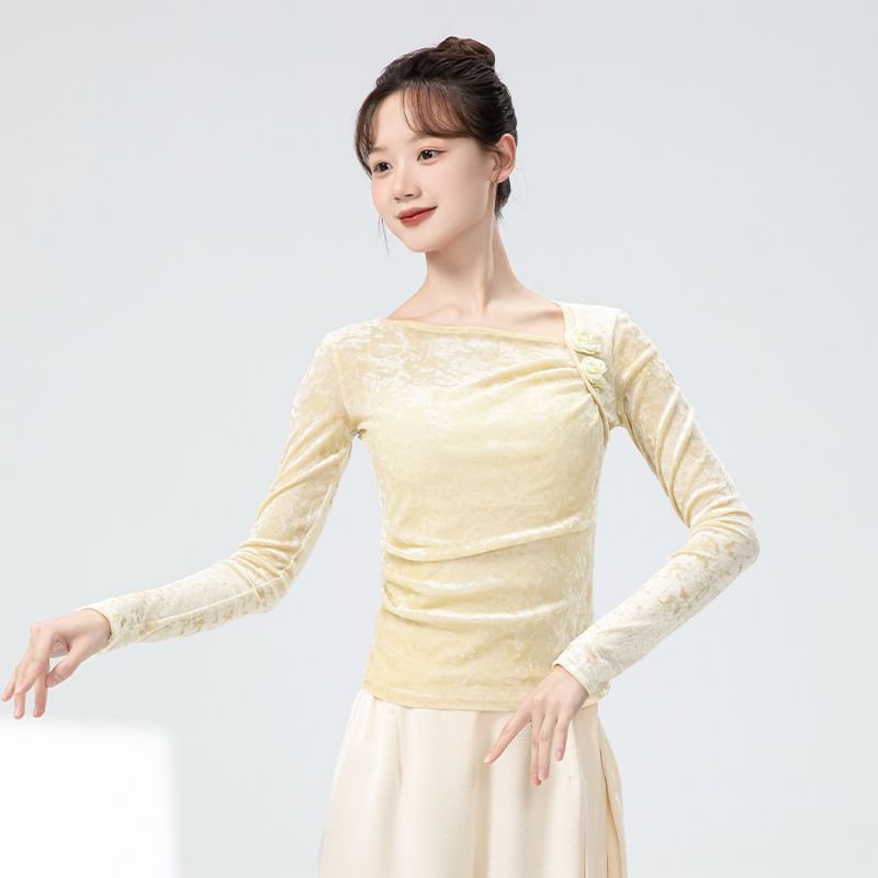 Asymmetric Solid Cropped Tee with Long Sleeves