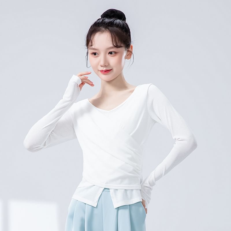 Solid Round-Neck Top with Long Sleeves