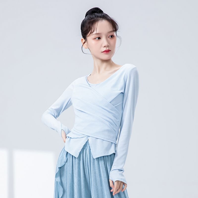 Solid Round-Neck Top with Long Sleeves