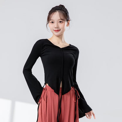 Solid Flared-Sleeve Top with V-Shaped Neckline