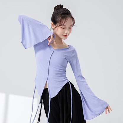 Solid Flared-Sleeve Top with V-Shaped Neckline