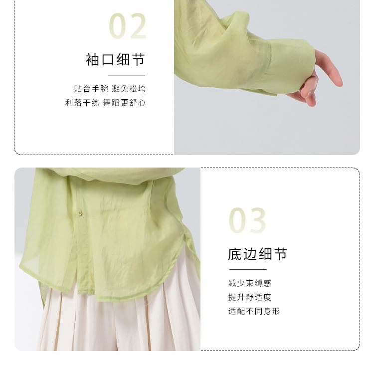 Sheer Solid Button-Down Shirt with Extended Sleeves