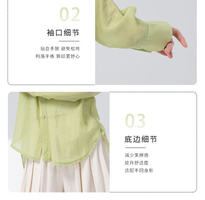 Sheer Solid Button-Down Shirt with Extended Sleeves
