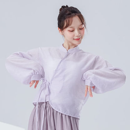 Solid Cropped Tee with Stand Collar and Extended Sleeves