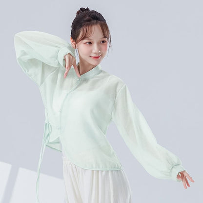 Solid Cropped Tee with Stand Collar and Extended Sleeves