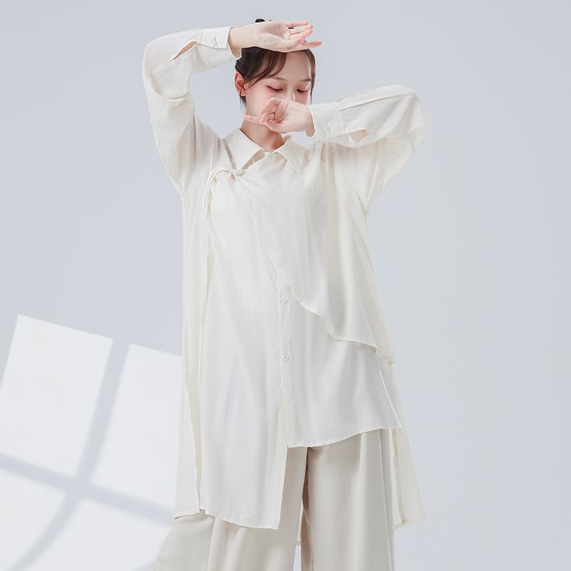 Asymmetric Solid-Colored Top with Extended Sleeves