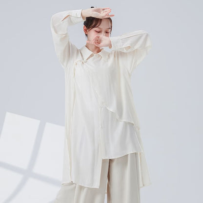 Asymmetric Solid-Colored Top with Extended Sleeves