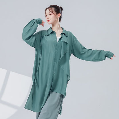 Asymmetric Solid-Colored Top with Extended Sleeves