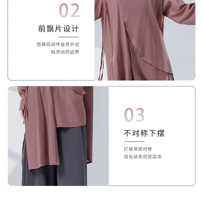 Asymmetric Solid-Colored Top with Extended Sleeves