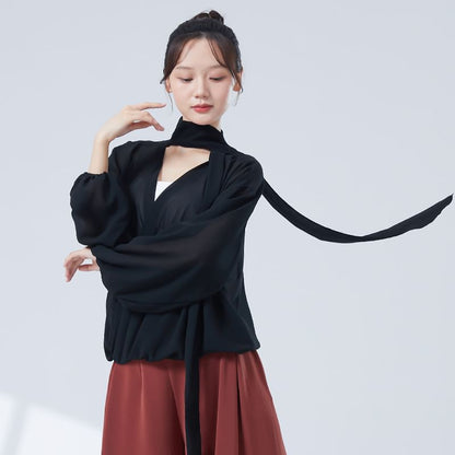 Solid Cropped Tee with V-Neck and Long Sleeves