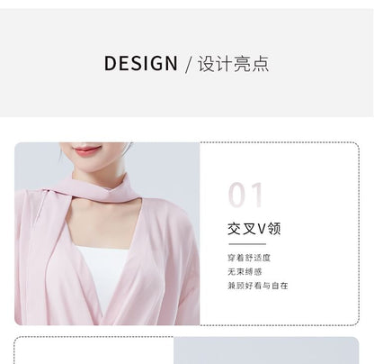 Solid Cropped Tee with V-Neck and Long Sleeves
