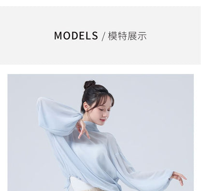 Solid Cropped Tee with V-Neck and Long Sleeves