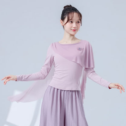 Sheer Layered Top with Crew Neckline and Extended Sleeves