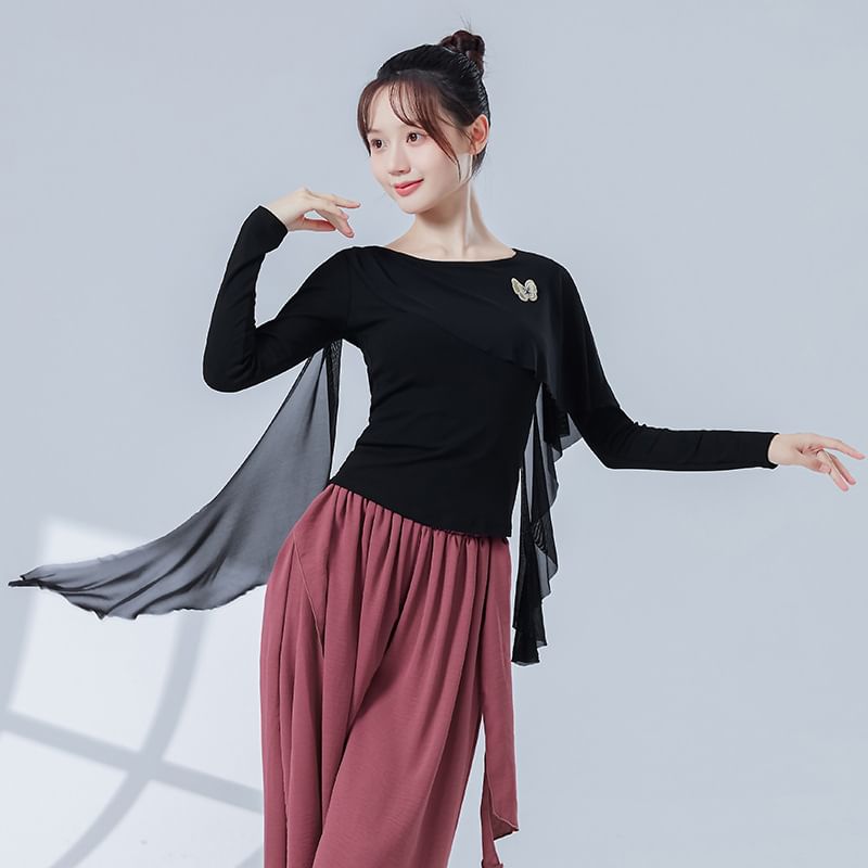 Sheer Layered Top with Crew Neckline and Extended Sleeves
