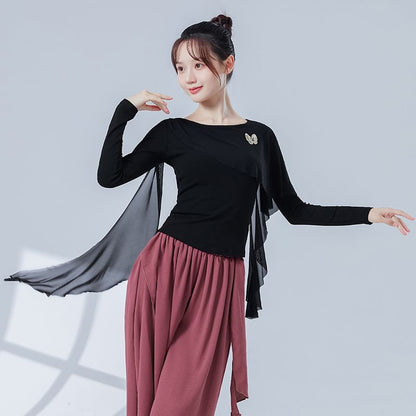 Sheer Layered Top with Crew Neckline and Extended Sleeves