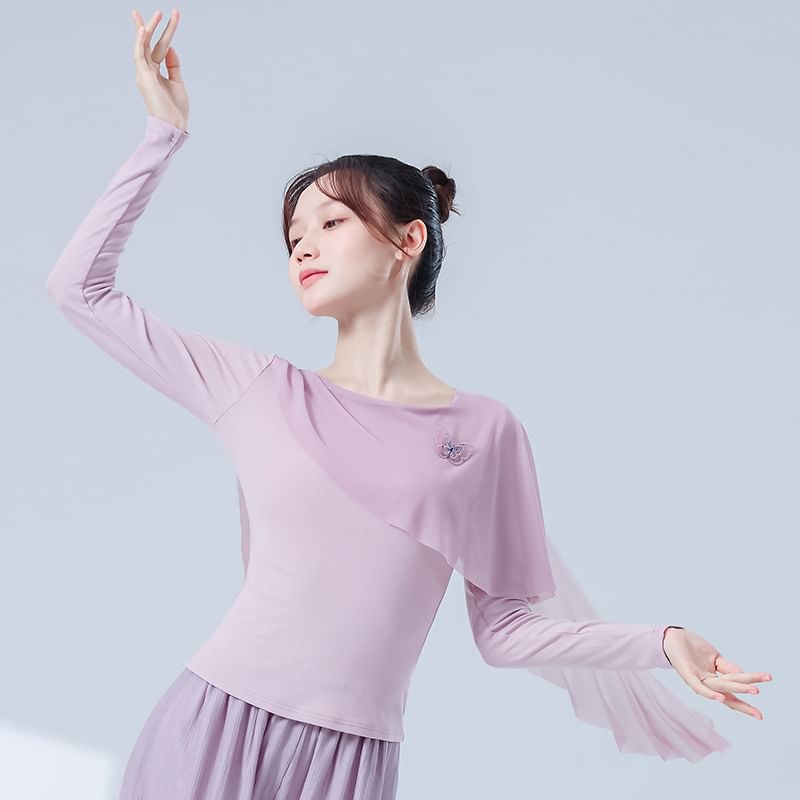 Sheer Layered Top with Crew Neckline and Extended Sleeves