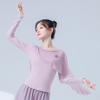 Sheer Layered Top with Crew Neckline and Extended Sleeves