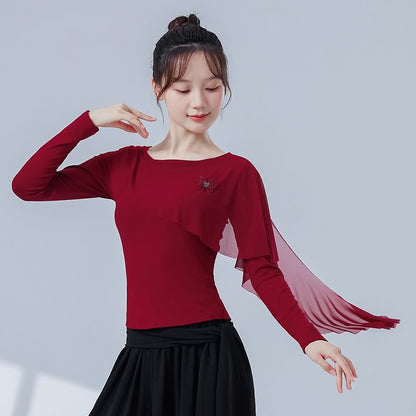 Sheer Layered Top with Crew Neckline and Extended Sleeves