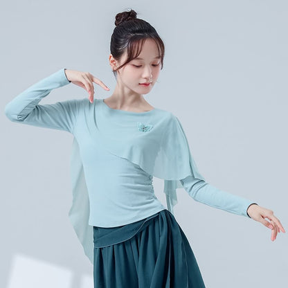 Sheer Layered Top with Crew Neckline and Extended Sleeves