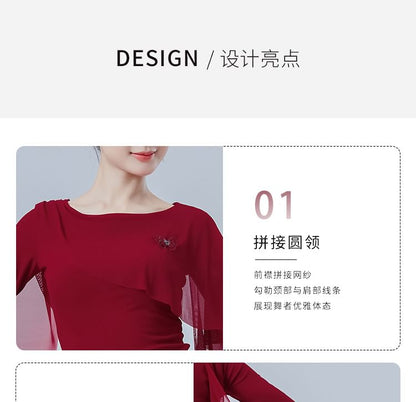 Sheer Layered Top with Crew Neckline and Extended Sleeves