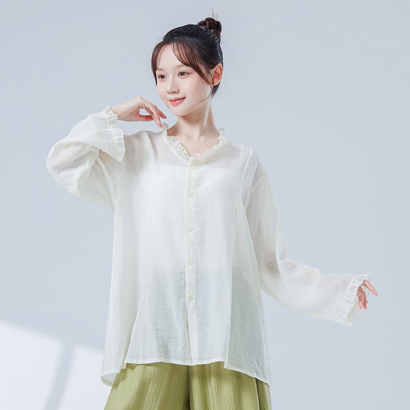 Sheer Solid Top with Extended Sleeves
