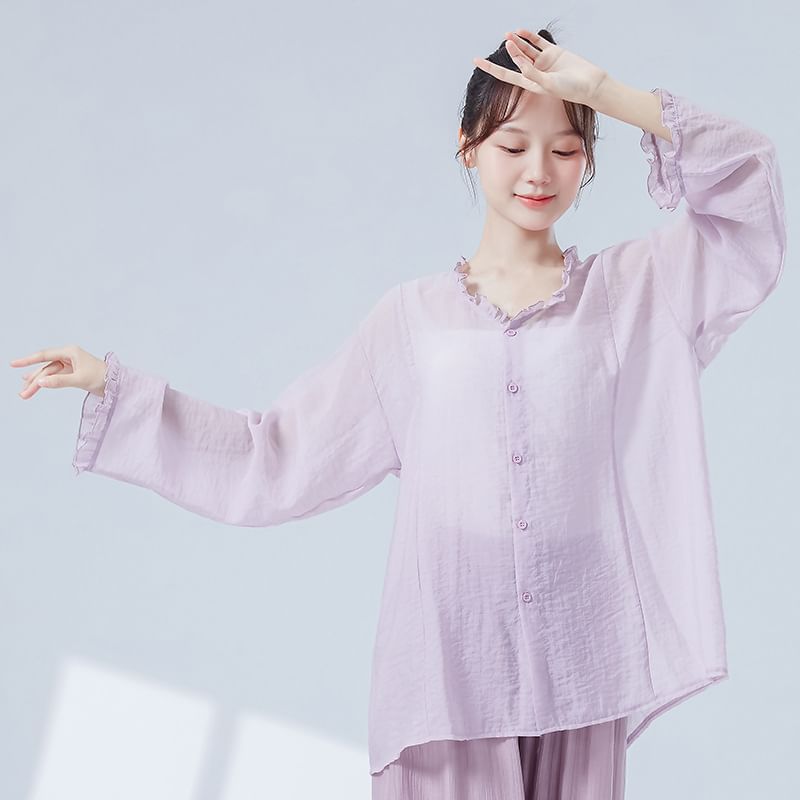 Sheer Solid Top with Extended Sleeves
