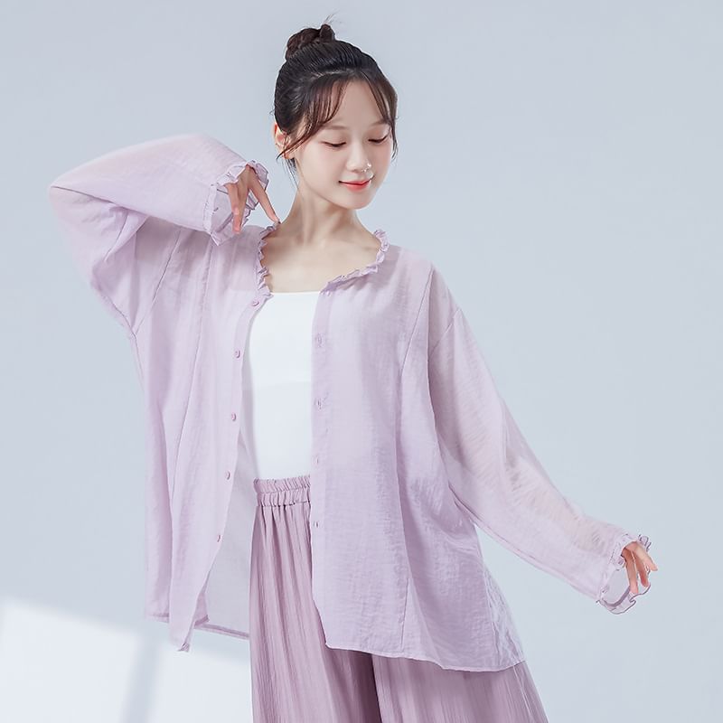 Sheer Solid Top with Extended Sleeves