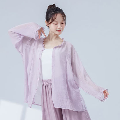 Sheer Solid Top with Extended Sleeves