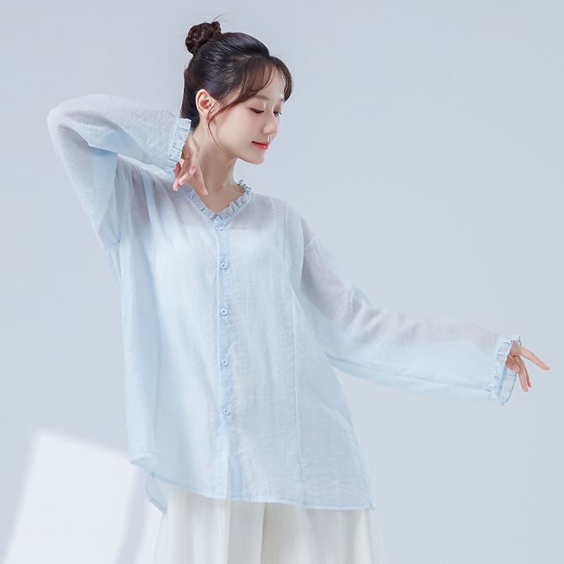 Sheer Solid Top with Extended Sleeves