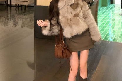 Plain Fluffy Jacket + Belted Mini Pencil Skirt