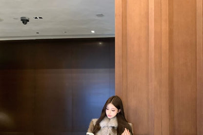 Plain Fluffy Jacket + Belted Mini Pencil Skirt
