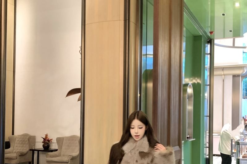 Plain Fluffy Jacket + Belted Mini Pencil Skirt