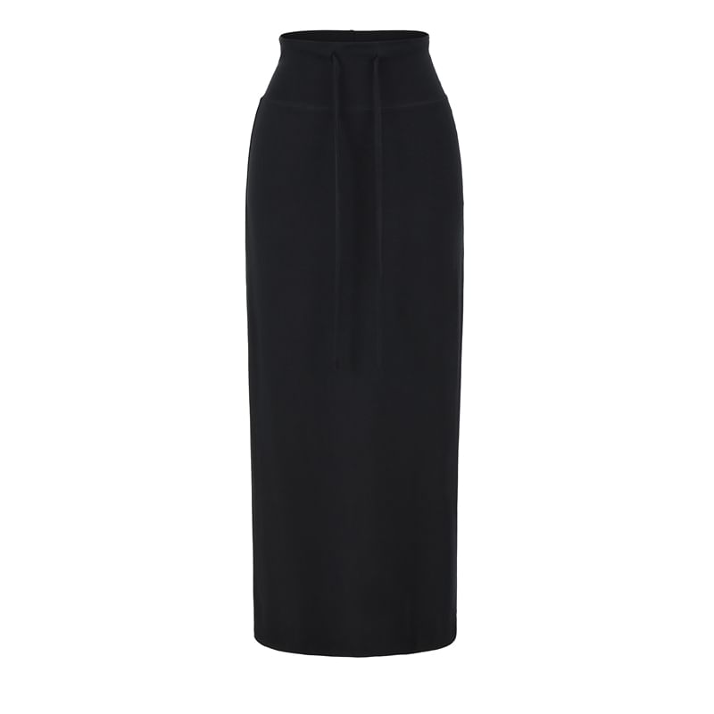 Drawstring Waist Plain Midi Pencil Skirt
