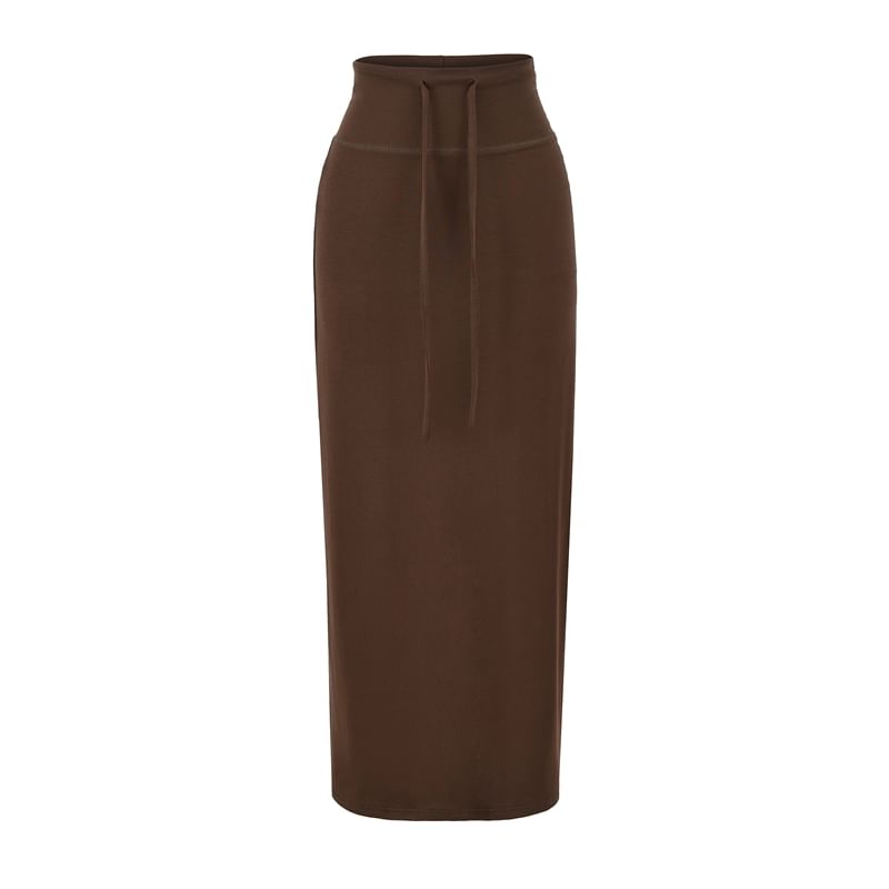 Drawstring Waist Plain Midi Pencil Skirt