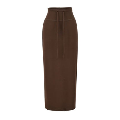 Drawstring Waist Plain Midi Pencil Skirt