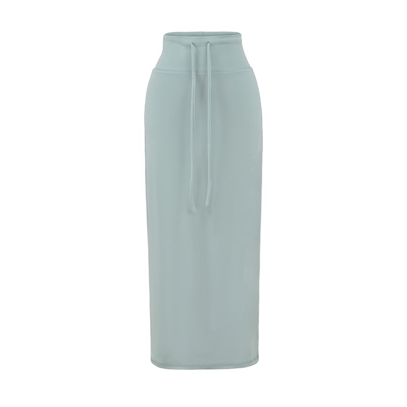 Drawstring Waist Plain Midi Pencil Skirt