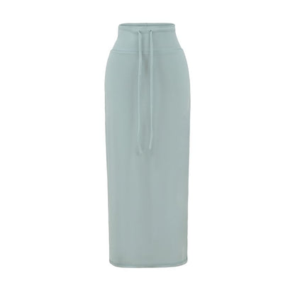 Drawstring Waist Plain Midi Pencil Skirt