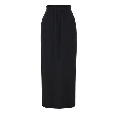 Drawstring Waist Plain Midi Pencil Skirt
