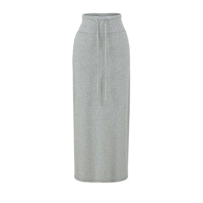Drawstring Waist Plain Midi Pencil Skirt