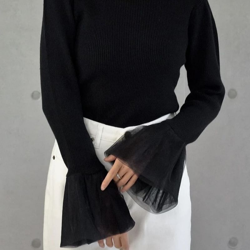 Ribbed Knit Round Neck Long Sleeve Solid Top