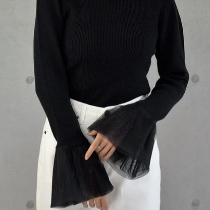 Ribbed Knit Round Neck Long Sleeve Solid Top