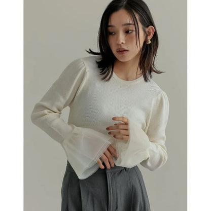 Ribbed Knit Round Neck Long Sleeve Solid Top