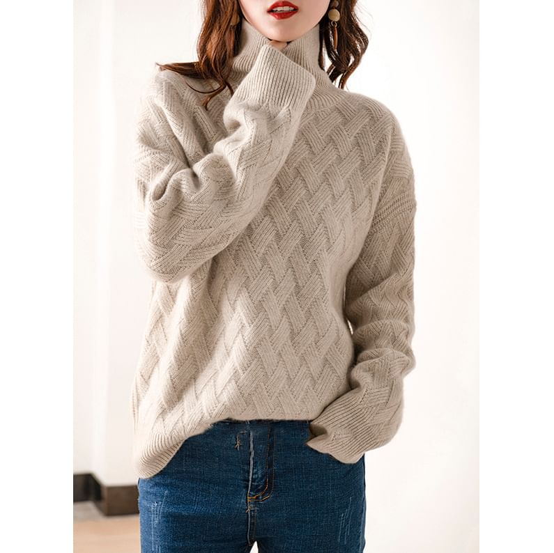 Cable Knit Turtleneck Solid Pullover Sweater