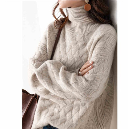 Cable Knit Turtleneck Solid Pullover Sweater