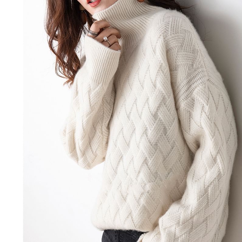 Cable Knit Turtleneck Solid Pullover Sweater