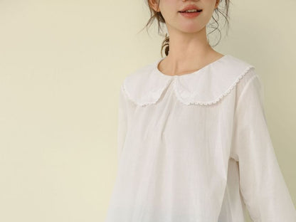 Floral Embroidered Long Sleeve Solid Blouse