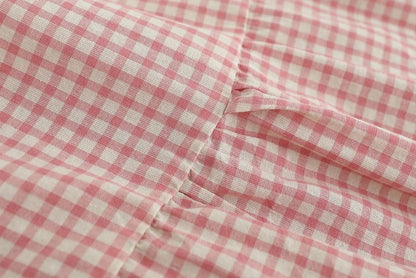 Gingham Blouse with Crew Neckline and Extended Sleeves