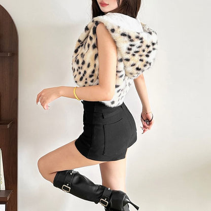 Animal Print Faux Fur Hooded Vest