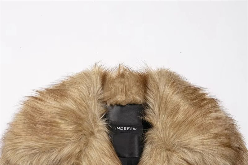 Lapel Collar Fluffy Crop Jacket