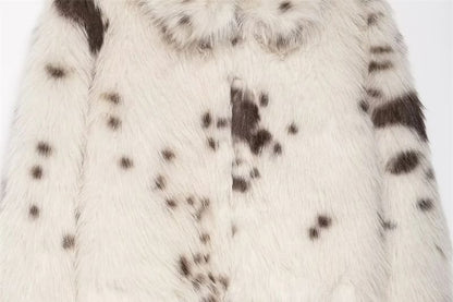 Collared Cow Print Fluffy Jacket
